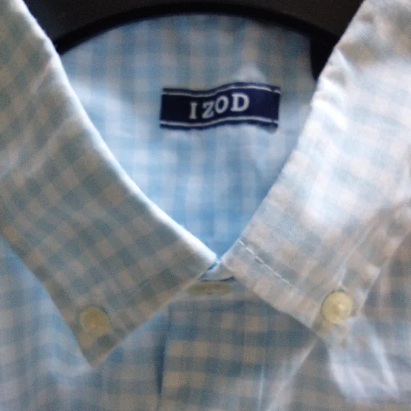 Izod Light Blue Checkered Casual Button Down Shirt - Picture 8 of 12